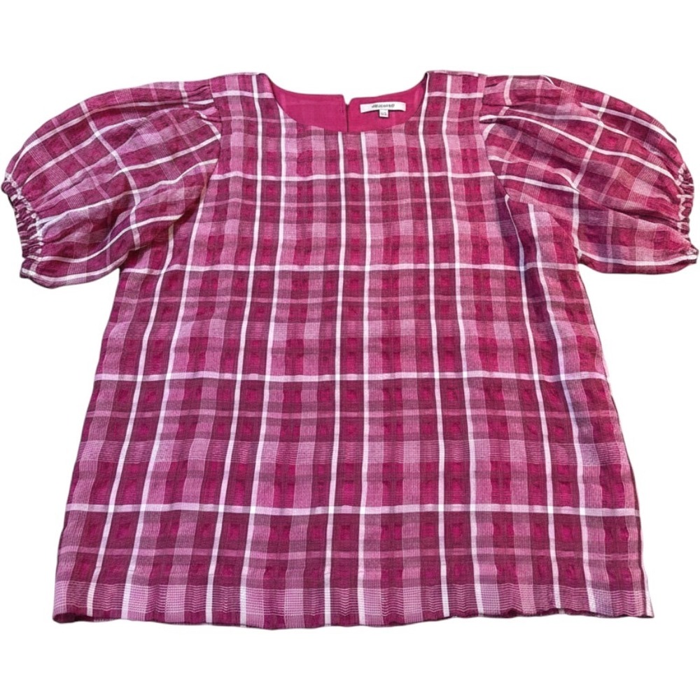 Madewell Pink Plaid Puff Sleeve Blouse Women XS Office Casual School Feminine